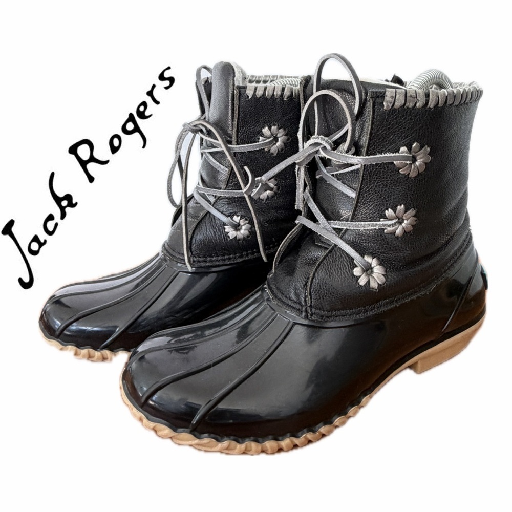 Jack Rogers Chloe Duck Boots Black Metallic Winter Rain Sz 6 Cabin Core NORMCORE